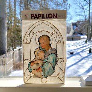 Madonna & Baby Jesus Handmade Capiz Shell & Gold Wire Window Wall Décor Papillon